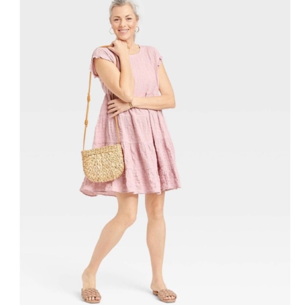Knox Rose Flutter Short-Sleeve Textured Tiered A-Line Dress